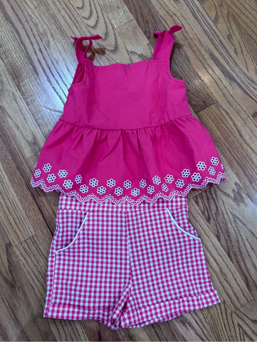 Draper James Girls Pink Eyelet Tank Top & Gingham Shorts Set 6